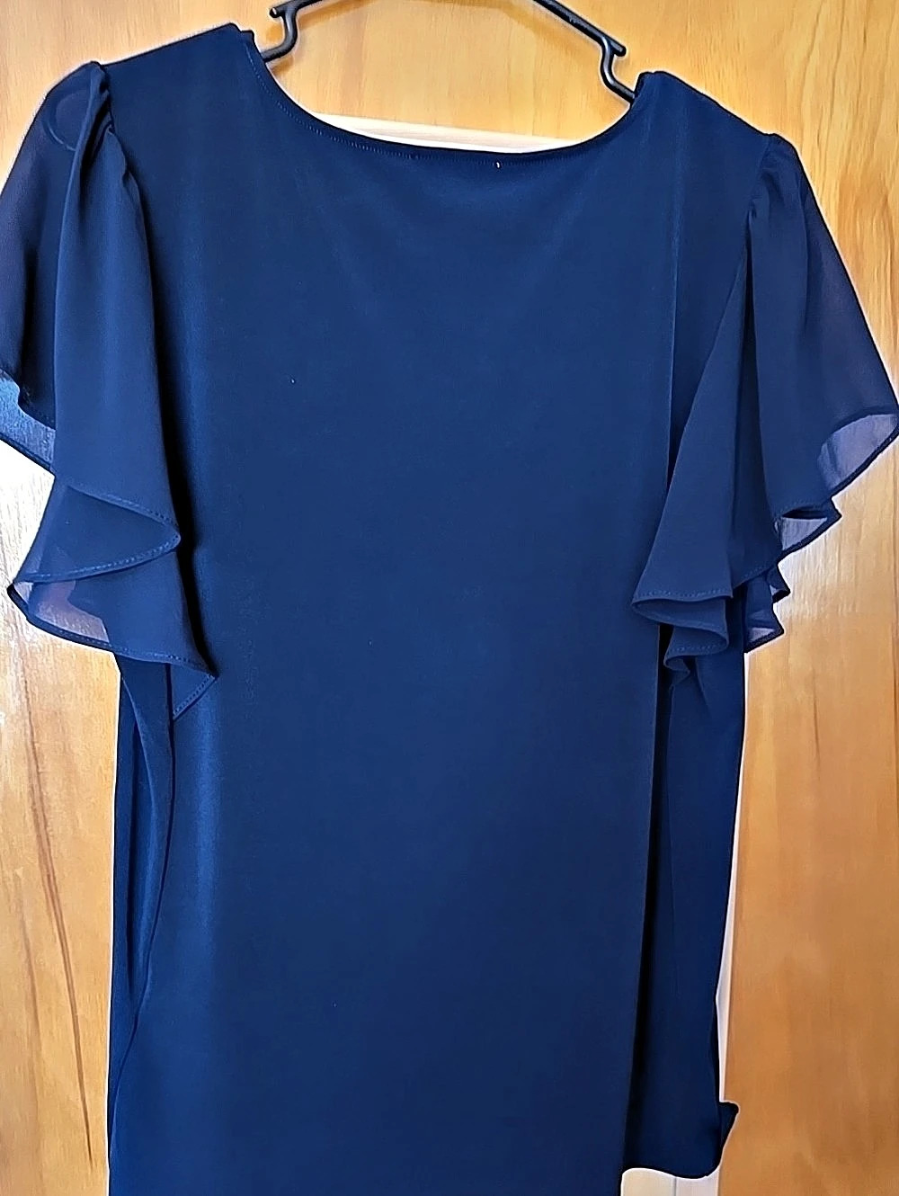 Calvin Klein Navy Flutter Sleeve Blouse Ruffle Sleeve Blouse in Blue Size Small